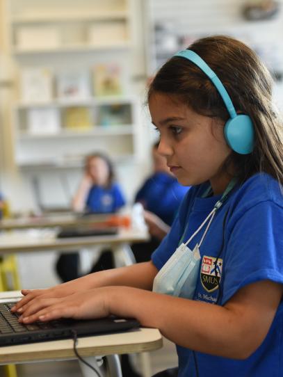 Junior School student using laptop in the Imagination Lab