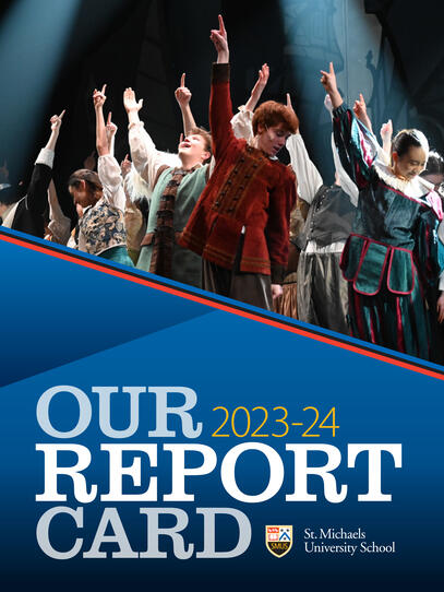 The cover of Our Report Card 2023-24 with a stunning photo of students on stage 