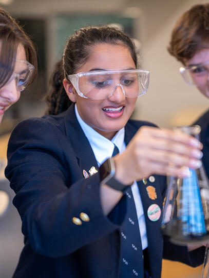 3 students in science lab