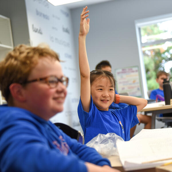 Middle School student raising hand in class