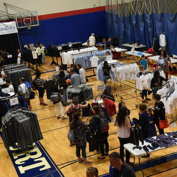 Parents Auxiliary Uniform Sales in the single gym