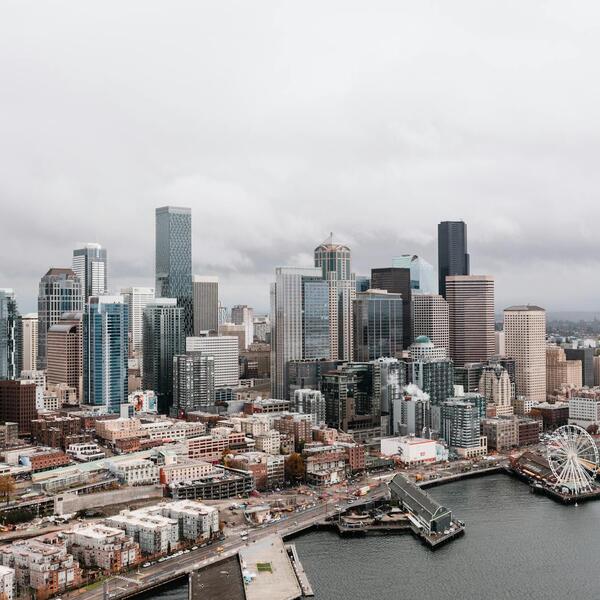 Seattle skyline on a foggy day