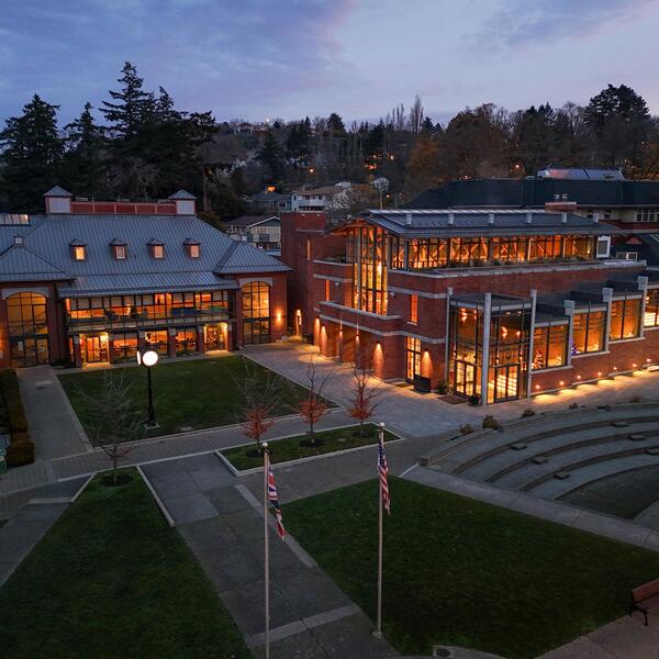 Drone photo of Schaffter Hall and Sun Centre