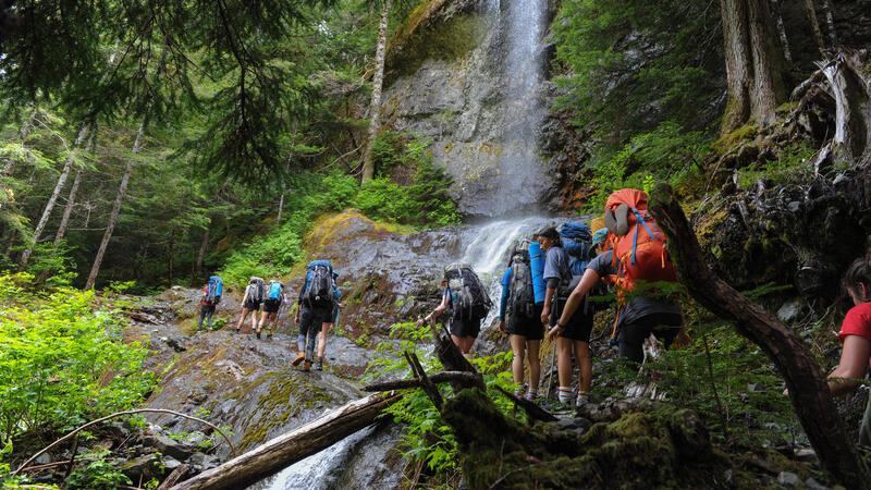 Experiential students hiking in Strathcona Park