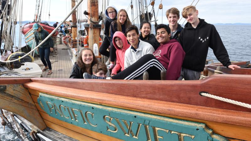 Experiential students sailing on the vessel Pacific Swift