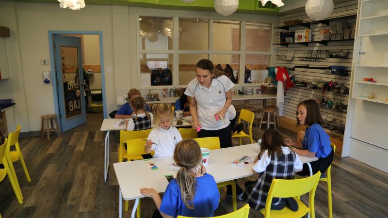 Teacher and students in the Junior School Imagination Lab