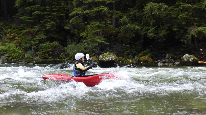 Senior School outdoor education student whitewater kayaking