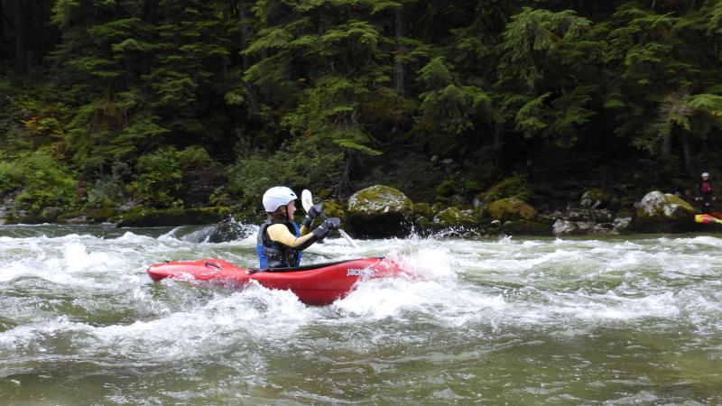 Senior School outdoor education student whitewater kayaking