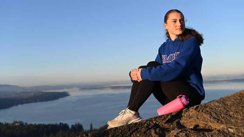 Senior School student Amelie Fleck looks out on the beautiful city at the top of Mount PKOLS.