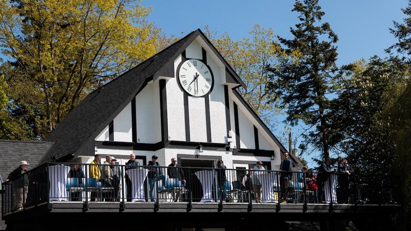 Alumni watch on from the balcony of the Wenman Pavilion