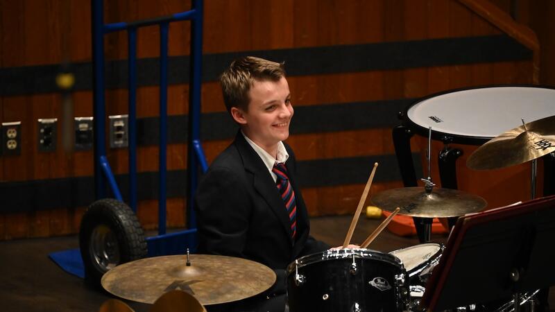 Middle School Concert drummer in action