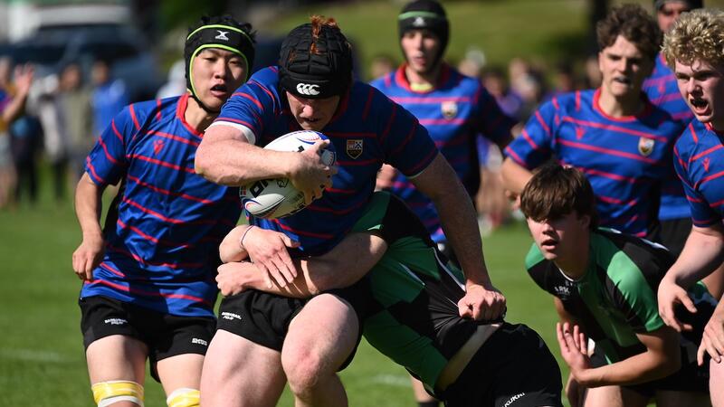 Senior Boys Rugby action versus Oak Bay at Alumni Weekend