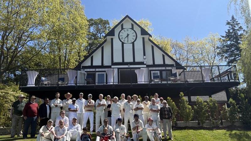 2025 Alumni Weekend Cricket players outside of Wenman Pavilion.