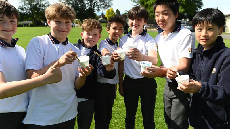 Middle School students pose with their Ice Creams.