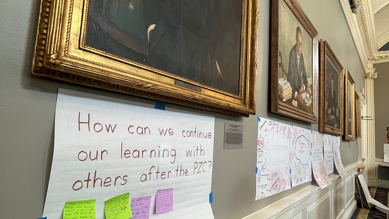 Harvard hallway with notes for Project Zero Classroom