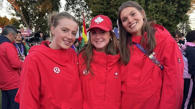 Field Hockey's Rebecca Stone, Mackenna Brown and Wynn Brown at the Opening Ceremonies of the 2025 Junior Pan American Games