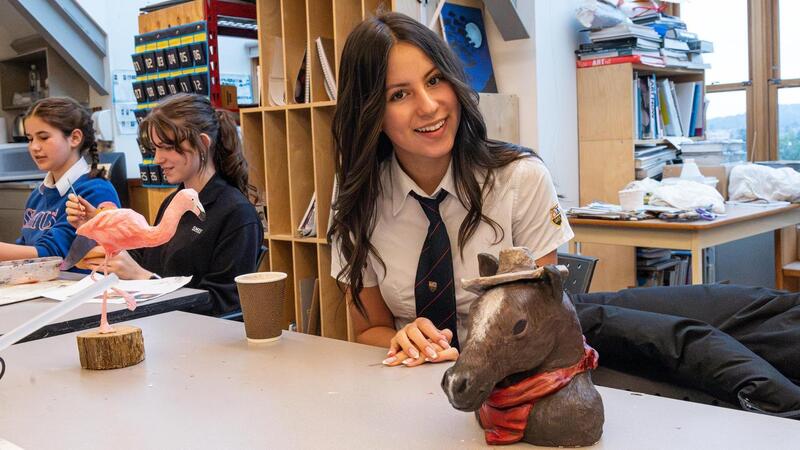 Grade 9 3D Art students make animal sculptures from clay and paper mache