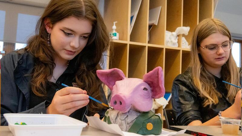 Grade 9 3D Art students make animal sculptures from clay and paper mache