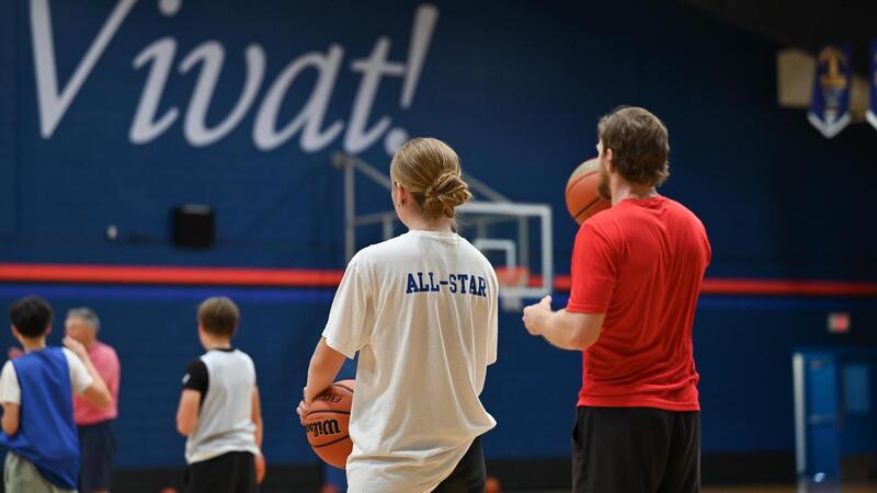 Mya Beare and Derek Hyde-kay at basketball camp