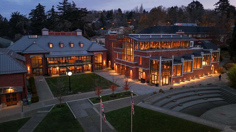 Drone photo of Schaffter Hall and Sun Centre